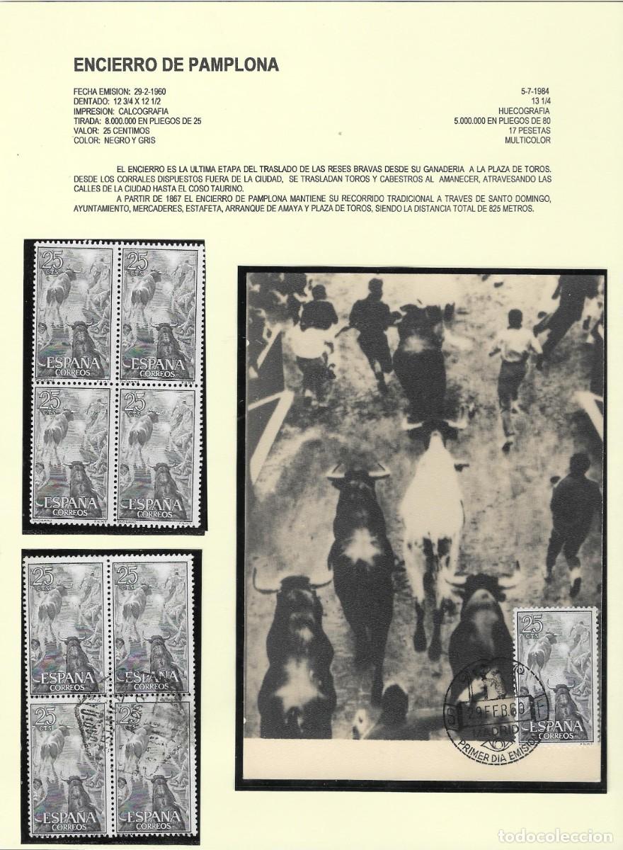 Sellos: PDD, Tarjeta y sellos Encierro Pamplona- Navarra. 1960