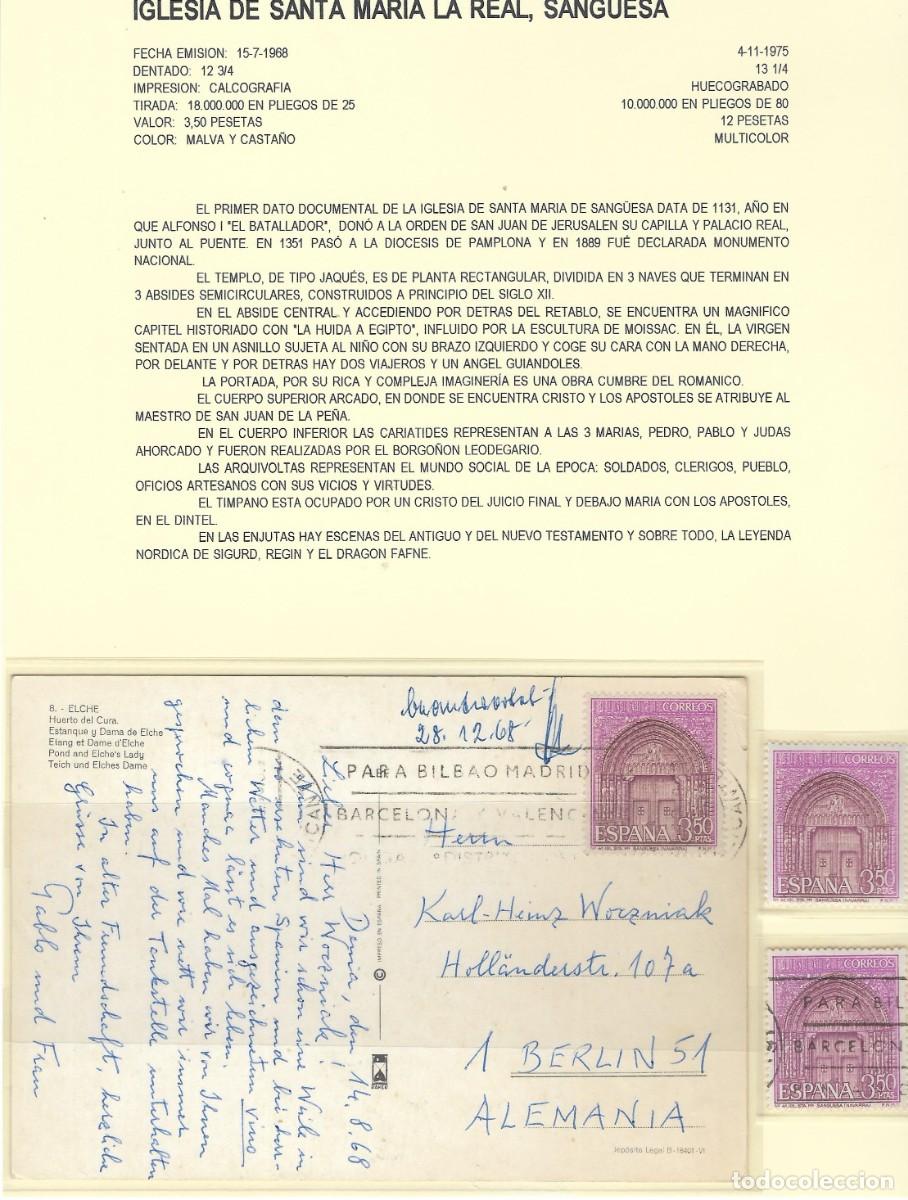 Selos: Edifil 1879. SPD, tarjeta, sellos y carta Sang&uacute;esa - Navarra. 1968
