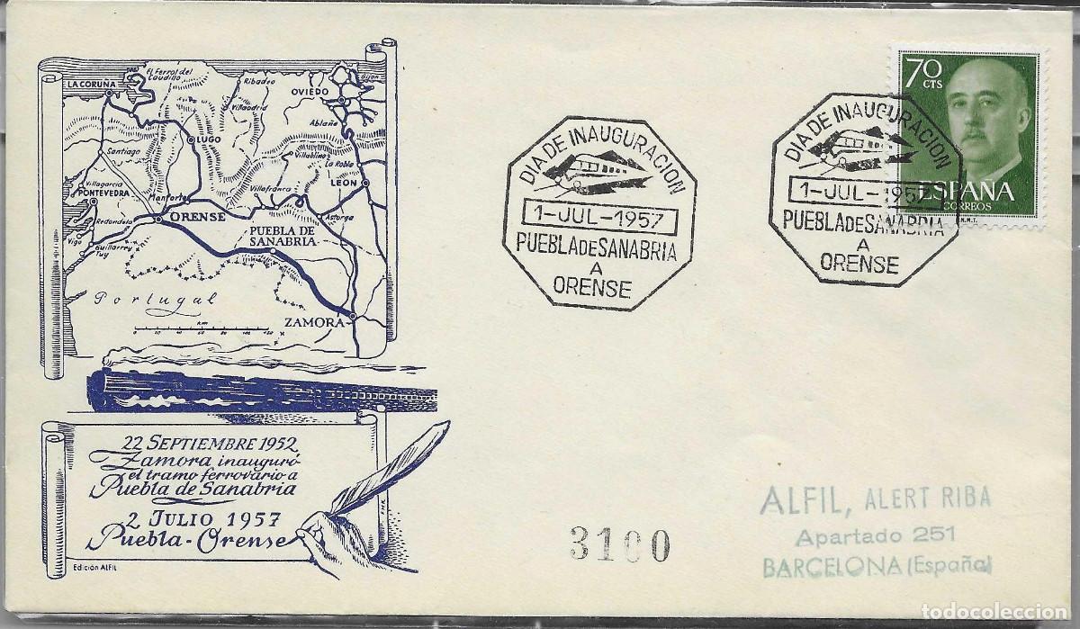 Sellos: Sobre ambulante certificadodel primer d&iacute;a del trayecto Puebla de Sanabria Orense. 1957