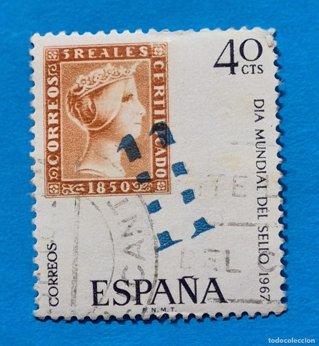 Sellos: DIA MUNDIAL DEL SELLO&ndash;MATASELLOS &ldquo;EL CORREO, LA FILATELIA&rdquo; -40 cts- ESPA&Ntilde;A 1967-EDIFIL 1798 usado