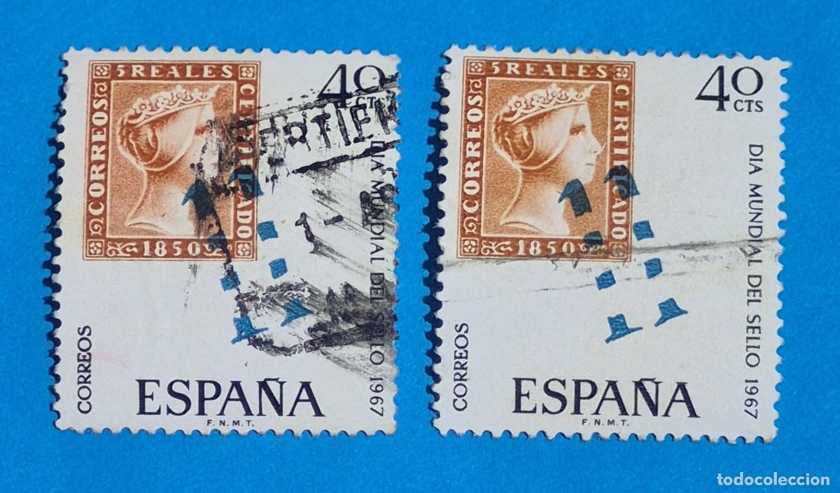 Sellos: DIA MUNDIAL DEL SELLO&ndash;Matasellos &ldquo;El Correo&rdquo;-40 cts-ESPA&Ntilde;A 1967-EDIFIL 1798 usado-lote 2 sellos
