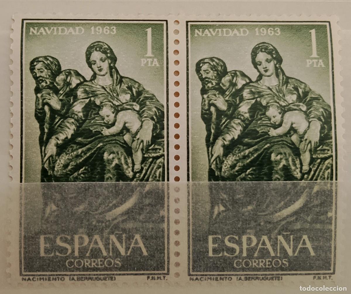 Briefmarken: Sellos en bloque de 2. Edifil 1535. Navidad. &rdquo;Nacimiento&rdquo; de Alonso Berruguete (VI Serie). A&ntilde;o 1963.