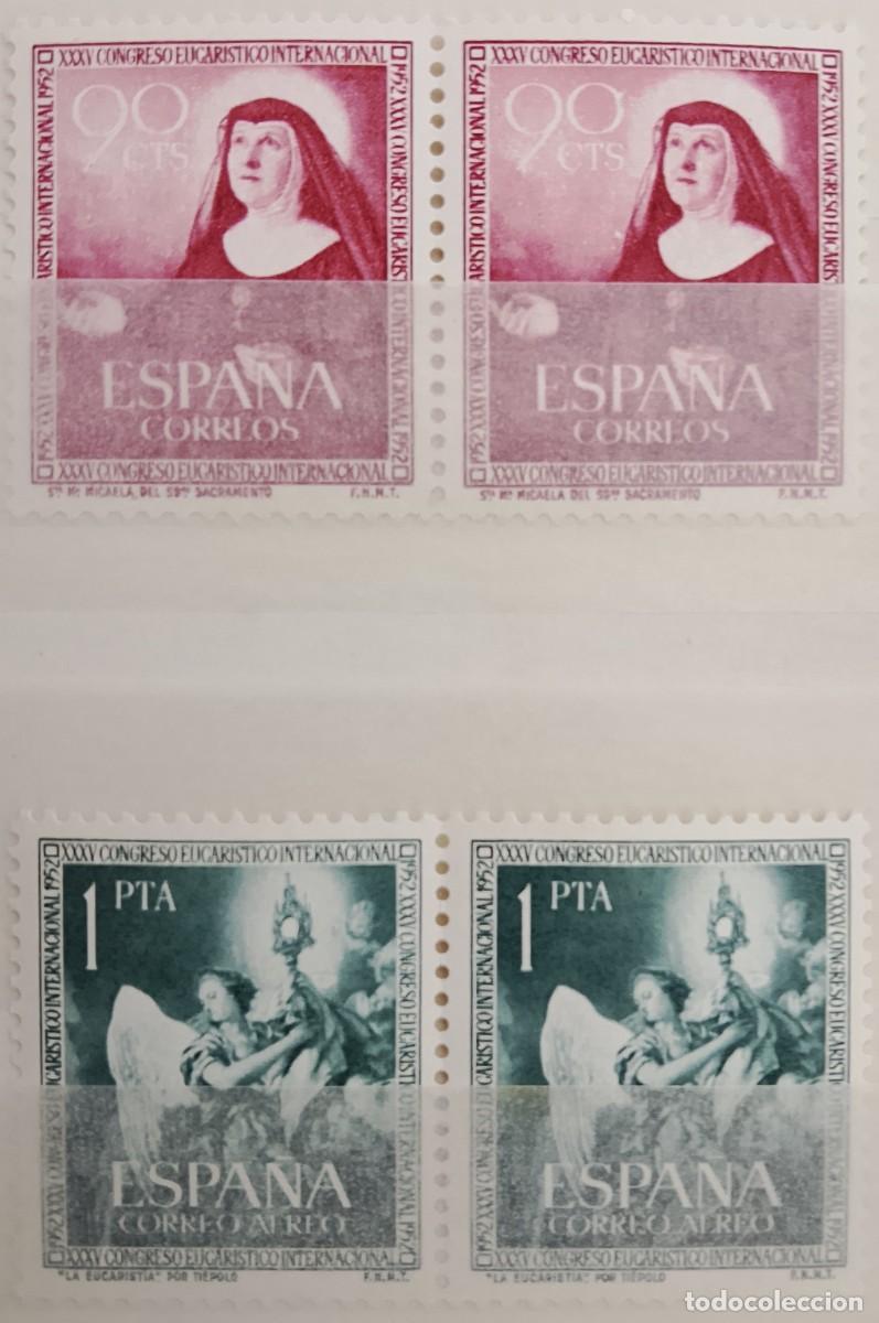 Sellos: Sellos en bloque de 2. Edifil 1116/17. XXXV Congreso Eucar&iacute;stico Internacional en Barcelona. 1952.