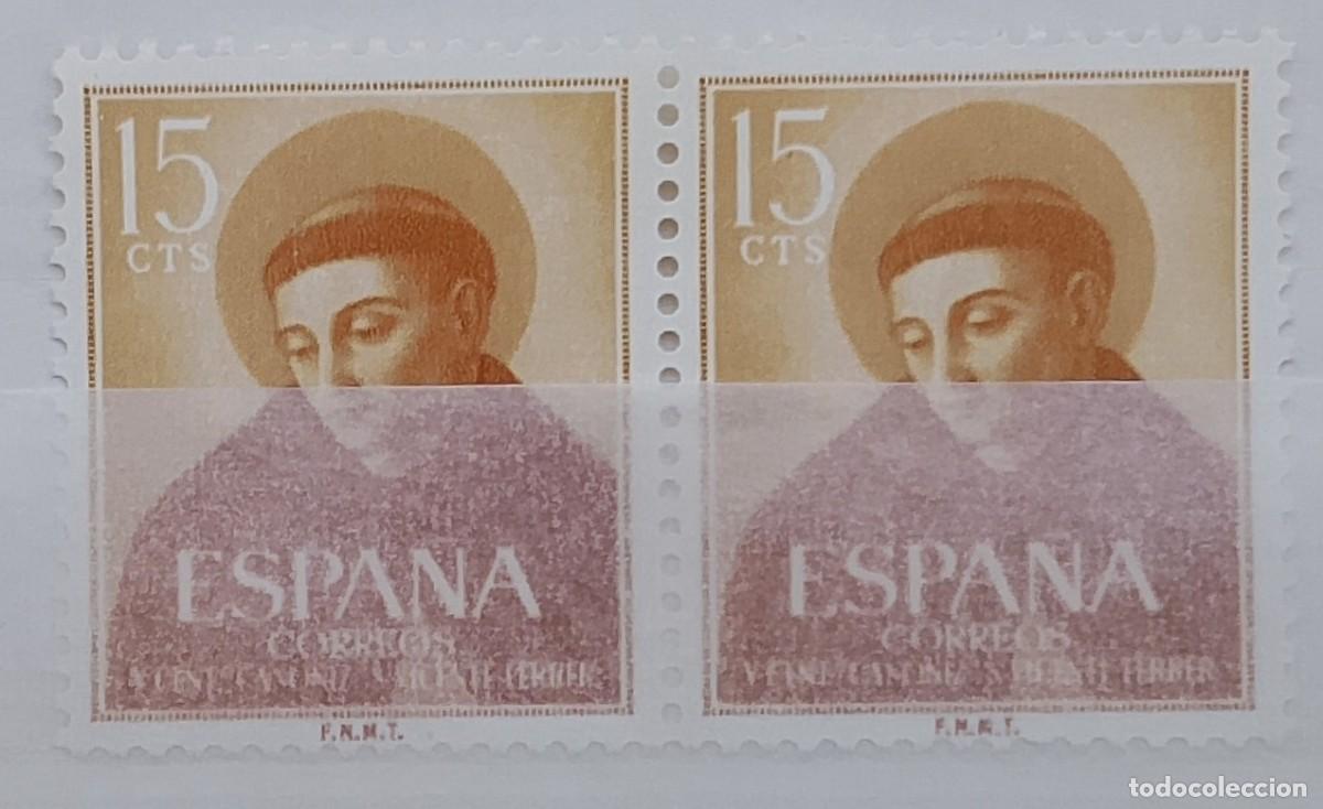 Sellos: Sellos en bloque de 2. Edifil 1183. V Centenario de la Canonizaci&oacute;n de San Vicente Ferrer. A&ntilde;o 1955.