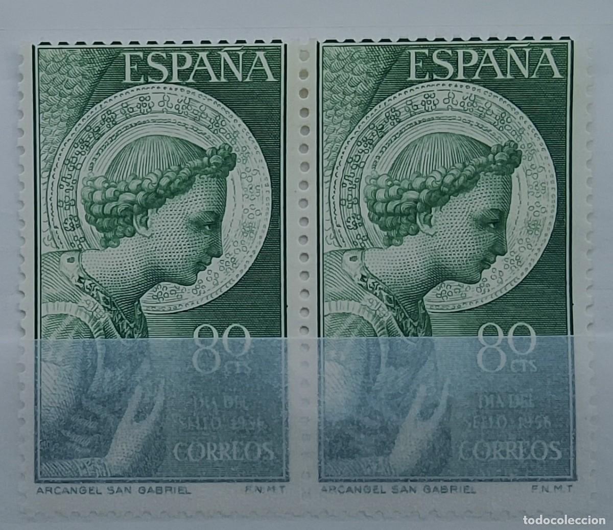 Briefmarken: Sellos en bloque de 2. Edifil 1195. Arc&aacute;ngel San Gabriel. A&ntilde;o 1956.