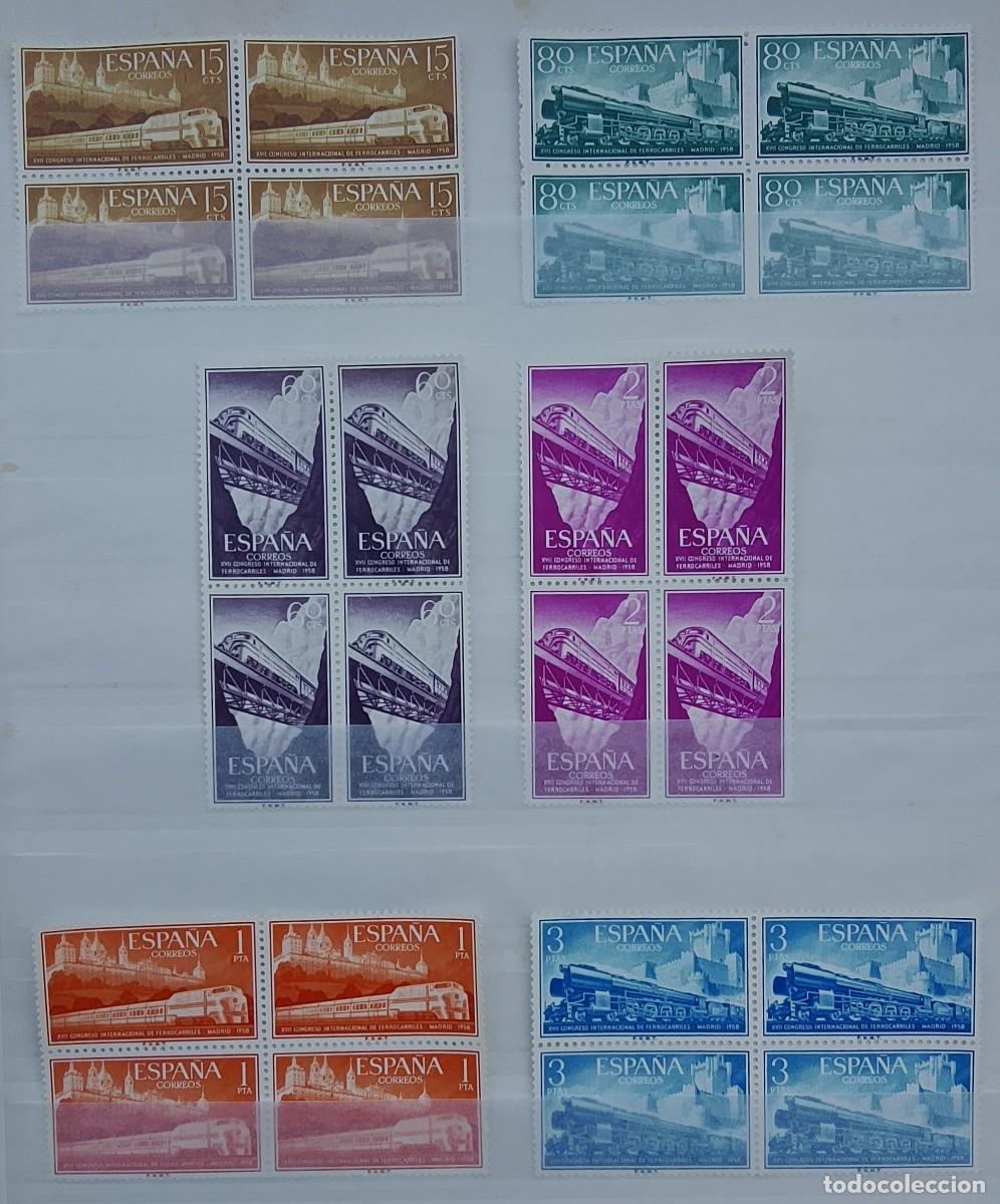 Stamps: Sellos en bloque de 4. Edifil 1232/37. XXVII Congreso Internacional de Ferrocarriles. A&ntilde;o 1958.