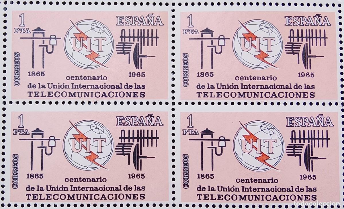 Sellos: Sellos en bloque de 4. Edifil 1670. Centenario de la Uni&oacute;n Internacional de las Telecomunicaciones.
