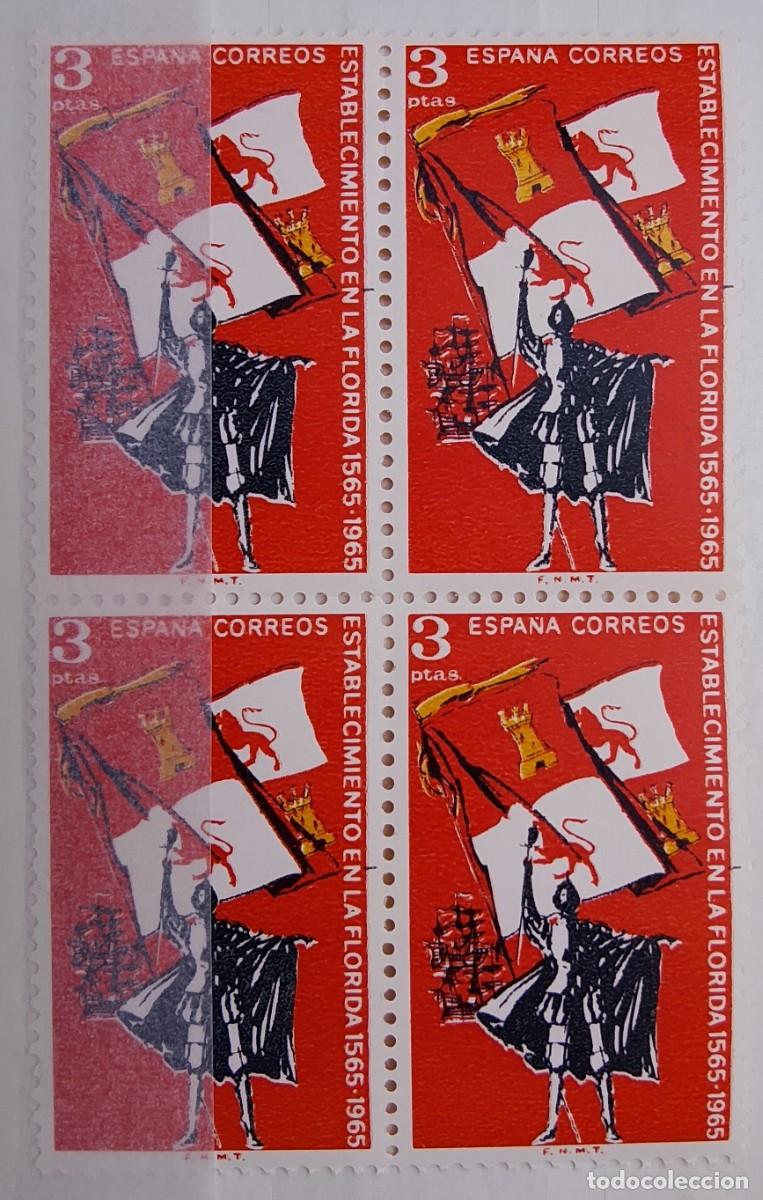 Sellos: Sellos en bloque de 4. Edifil 1674. IV Centenario de la Fundaci&oacute;n de San Agust&iacute;n de Florida. 1965.