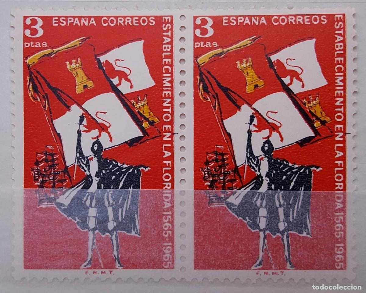 Sellos: Sellos en bloque de 2. Edifil 1674. IV Centenario de la Fundaci&oacute;n de San Agust&iacute;n de Florida. 1965.