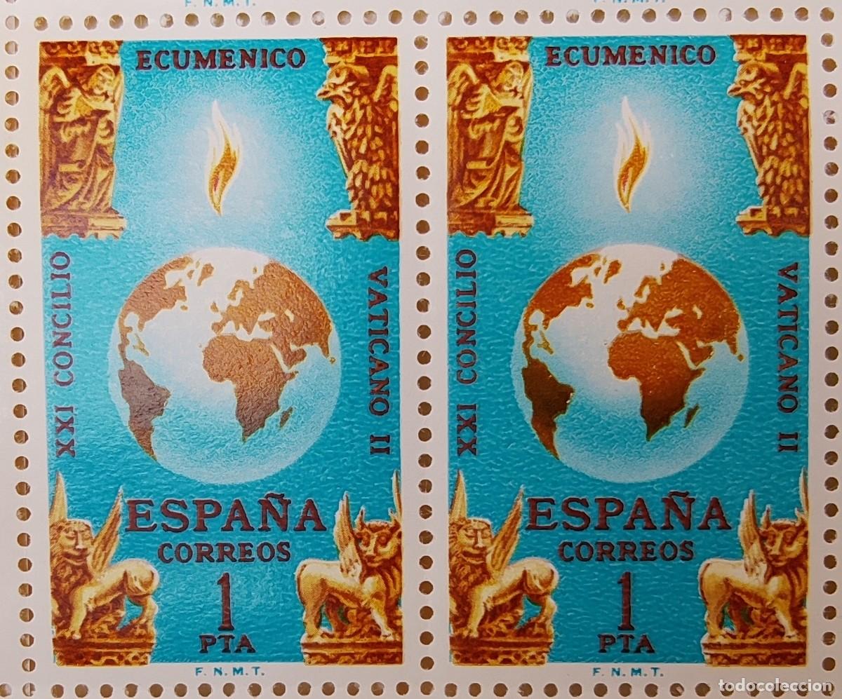Sellos: Sellos en bloque de 2. Edifil 1695. Clausura del Concilio Ecum&eacute;nico Vaticano II. A&ntilde;o 1965.