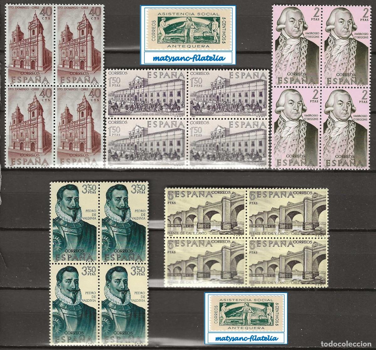 Selos: ESPA&Ntilde;A 1969. EDIFIL 1939/1943. SERIE COMPLETA EN BLOQUE DE 4 &rdquo;FORJADORES DE AM&Eacute;RICA. CHILE&rdquo;. MNH***