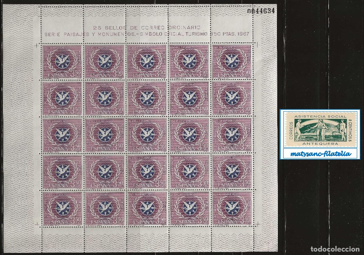 Sellos: ESPA&Ntilde;A 1967. EDIFIL 1806. PLIEGO DE 25 &rdquo;EMBLEMA A&Ntilde;O INTERNACIONAL DEL TURISMO&rdquo;. MNH***