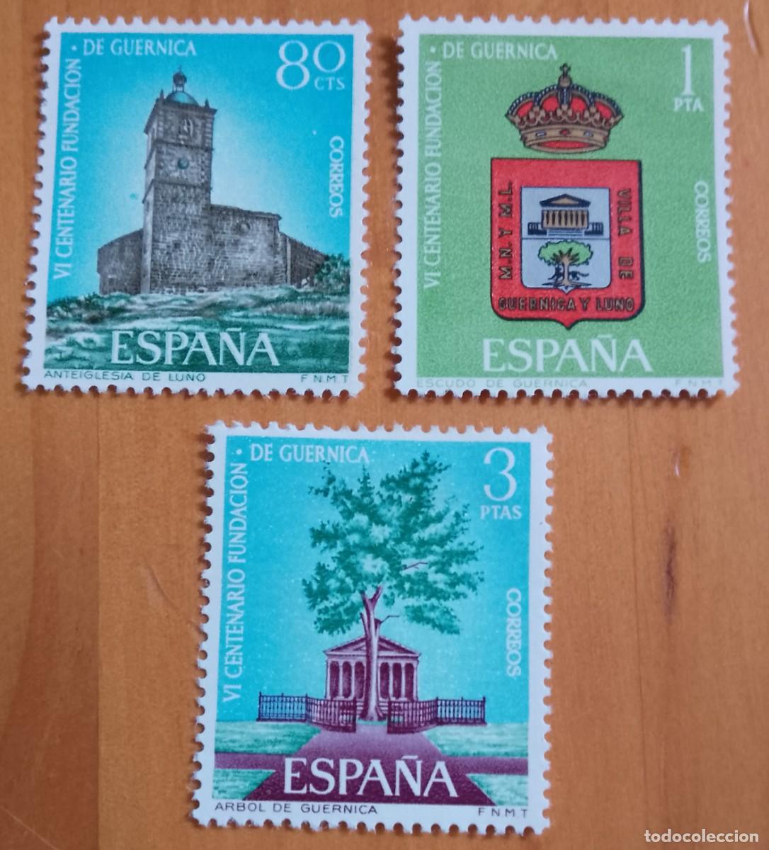 Sellos: SERIE, A&Ntilde;O 1966 - EDIFIL 1720 A 1722 - VI CENTENARIO DE LA FUNDACI&Oacute;N DE GUERNICA
