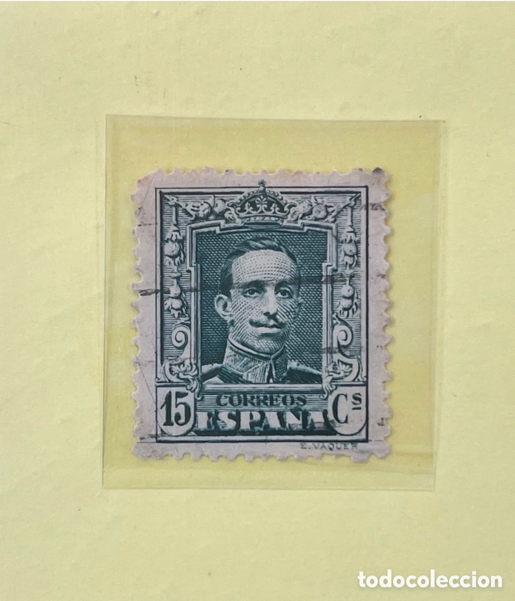 Sellos: Espa&ntilde;a Alfonso XIII Vaquer 15 cts gris verdoso usado 1922-1930 Edifil
