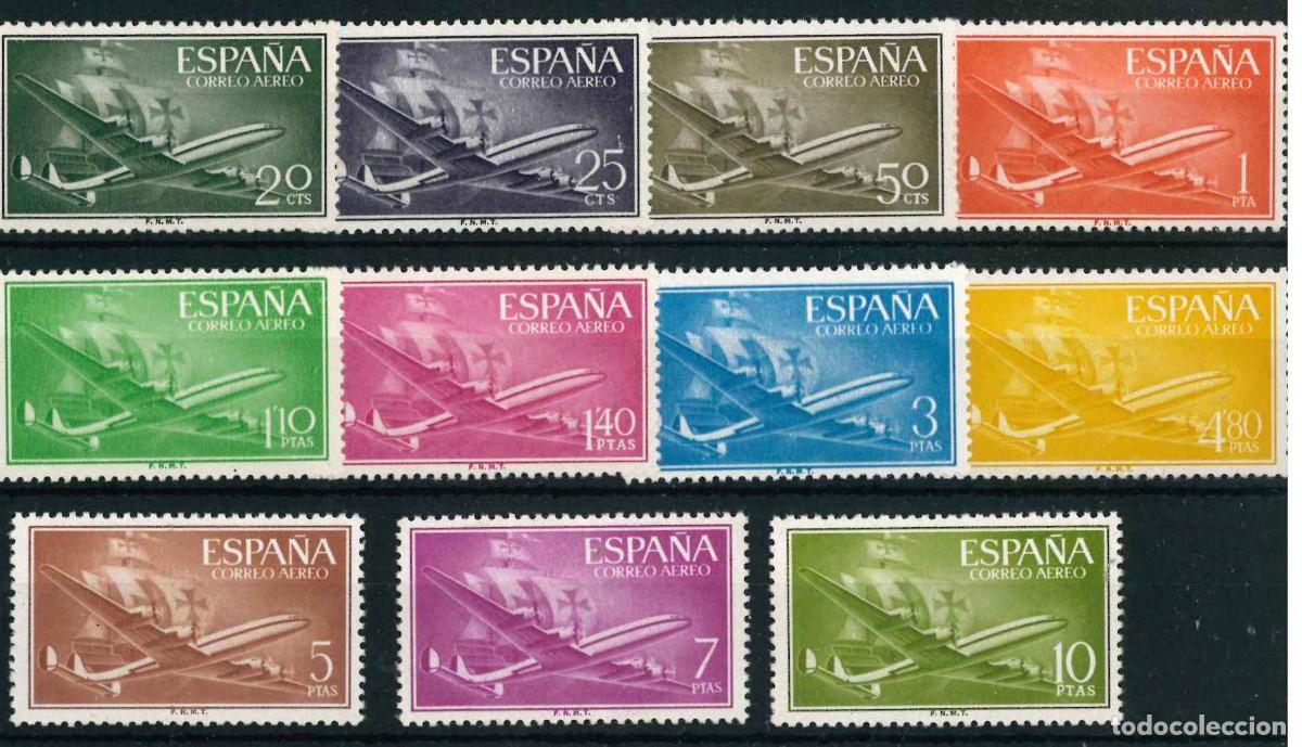 Sellos: Espa&ntilde;a 1955. Carabela y avi&oacute;n. Edifil 1169/79 R22.2