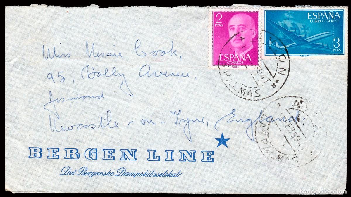 Sellos: Espa&ntilde;a - Edi o 1158+1175 - Sobre membrete &rdquo;Bergen Line&rdquo; - Mat &rdquo;Avi&oacute;n 10/2/59 - Las Palmas&rdquo;