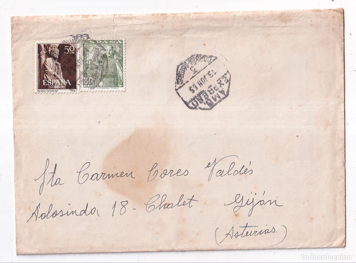 Sellos: SOBRE. LUGO. GALICIA. A GIJ&Oacute;N. ASTURIAS. 1955. AMBULANTE. EXPRESO. CORU&Ntilde;A. CON LA CARTA