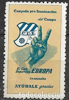 Sellos: VI&Ntilde;ETAS. F&uacute;tbol CD Europa. Campa&ntilde;a Pro Iluminaci&oacute;n del campo * * amarillo y azul