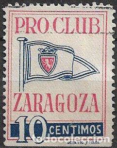 Sellos: VI&Ntilde;ETAS. F&uacute;tbol. Pro Club Zaragoza, 10 cts. azul y rojo (o)