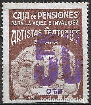 Sellos: VI&Ntilde;ETAS. Caja de Pensiones para la Vejez e invalidez de artistas teatrales, 50 cts. Casta&ntilde;o osc. * *
