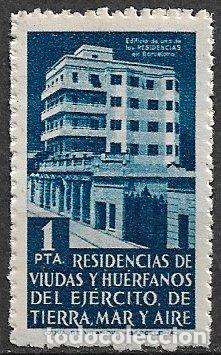 Sellos: VI&Ntilde;ETAS. Residencia de viudas y hu&eacute;rfanos del Ej&eacute;rcito de Tierra, Mar y Aire, 1 pta. azul (*)