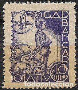 Sellos: VI&Ntilde;ETAS. Hogar Bancario, Donativo, 10 cts. azul violeta * *
