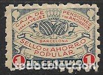 Sellos: VI&Ntilde;ETAS. Caja de Pensiones para la Vejez y de Ahorros, 1 ct. azul y rojo * *