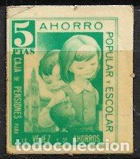 Sellos: VI&Ntilde;ETAS. Caja de Pensiones para la Vejez y de Ahorros, Ahorro Popular, 5 pts. verde * *
