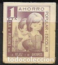 Sellos: VI&Ntilde;ETAS. Caja de Pensiones para la Vejez y de Ahorros, Ahorro Popular, 1 pta. casta&ntilde;o * *