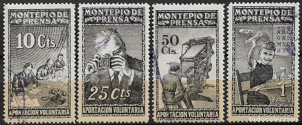 Sellos: VI&Ntilde;ETAS Montep&iacute;o de Prensa, 10, 25, 50 cts. y 1 pta (o) / * * lujo y muy raros