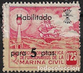 Sellos: VI&Ntilde;ETAS Asociaci&oacute;n ben&eacute;fica funcionarios marina civil, 0,25 ptas habilitado en negro para 5 ptas (o)