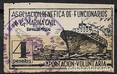 Sellos: VI&Ntilde;ETAS Asociaci&oacute;n ben&eacute;fica funcionarios marina civil, 4 ptas. negro (o)