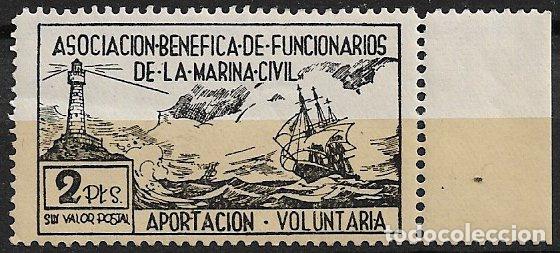 Sellos: VI&Ntilde;ETAS Asociaci&oacute;n ben&eacute;fica funcionarios marina civil, 25 ptas. negro * *