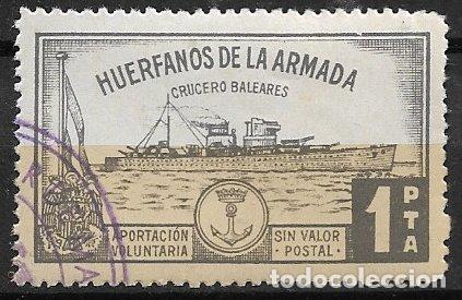 Sellos: VI&Ntilde;ETAS Hu&eacute;rfanos de la Armada, 1 pta. negro (o) Crucero Baleares