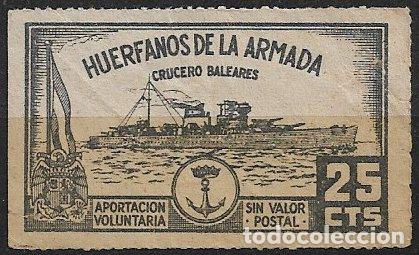 Sellos: VI&Ntilde;ETAS Hu&eacute;rfanos de la Armada, 25 cts. negro, dentado l&iacute;nea (o) Crucero Baleares