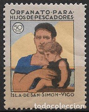 Sellos: VI&Ntilde;ETAS Orfanato para hijos de Pescadores, Isla San Sim&oacute;n, Vigo, 50 cts. multicolor * *