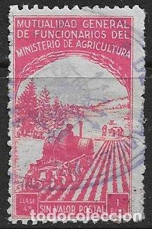 Sellos: VI&Ntilde;ETAS Mutualidad Funcionarios Ministerio de Agricultura, 1 pta. rosa, clase 4&ordf; (o)
