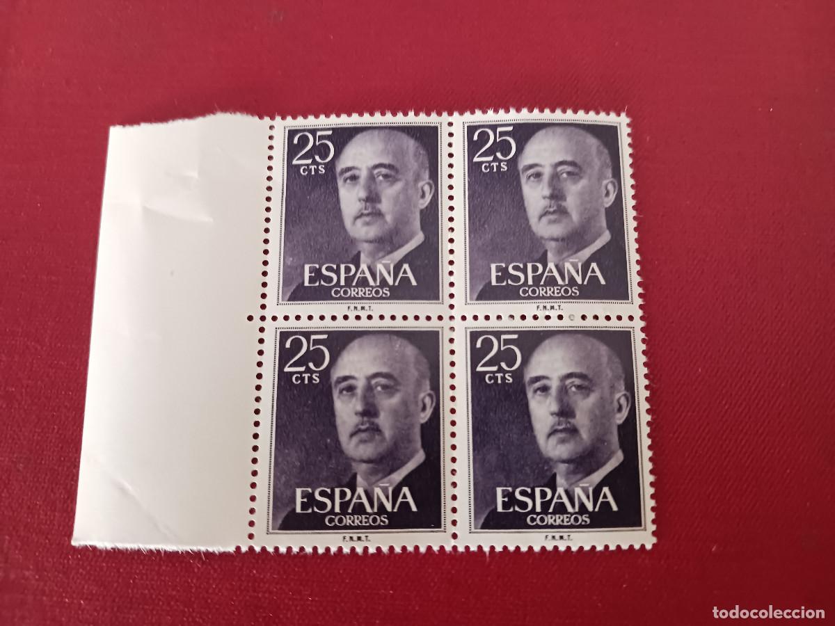 Sellos: Edifil n&ordm; 1146, general Franco, nuevo, en bloque de 4, lateral de pliego
