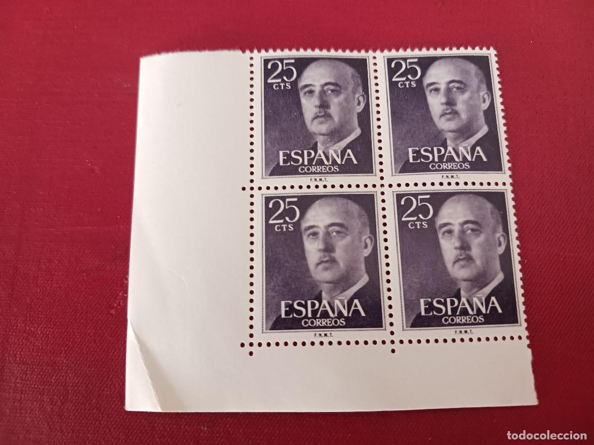 Sellos: Edifil n&ordm; 1146, general Franco, nuevo, en bloque de 4, esquina de pliego