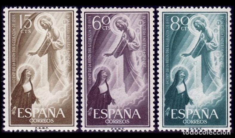 Sellos: 3v Espa&ntilde;a, 1957 | Cent. Sagrado Coraz&oacute;n de Jes&uacute;s | Ed: 1206/8 Yv: 897/9 Mi: 1103/5 MNH **