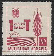 Sellos: VI&Ntilde;ETAS Mutualidad Agraria, Instituto Nacional Previsi&oacute;n, Cup&oacute;n 1 d&iacute;a de Trabajo * * carm&iacute;n
