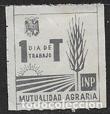 Sellos: VI&Ntilde;ETAS Mutualidad Agraria, Instituto Nacional Previsi&oacute;n, Cup&oacute;n 1 d&iacute;a de Trabajo * * gris