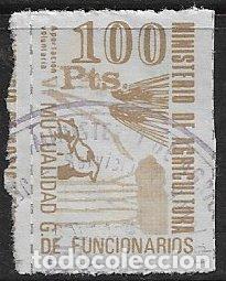 Sellos: VI&Ntilde;ETAS Mutualidad General de Funcionarios del M&ordm; de Agricultura, 100 ptas. ocre (o)