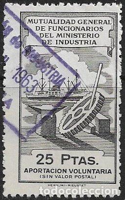 Sellos: VI&Ntilde;ETAS Mutualidad General de Funcionarios del M&ordm; de Industria, 25 ptas. (o)
