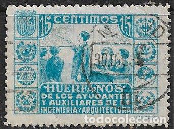 Sellos: VI&Ntilde;ETAS Hu&eacute;rfanos Ayudantes y Auxiliares de Ingenier&iacute;a y Arquitectura, 15 cts. azul (o)