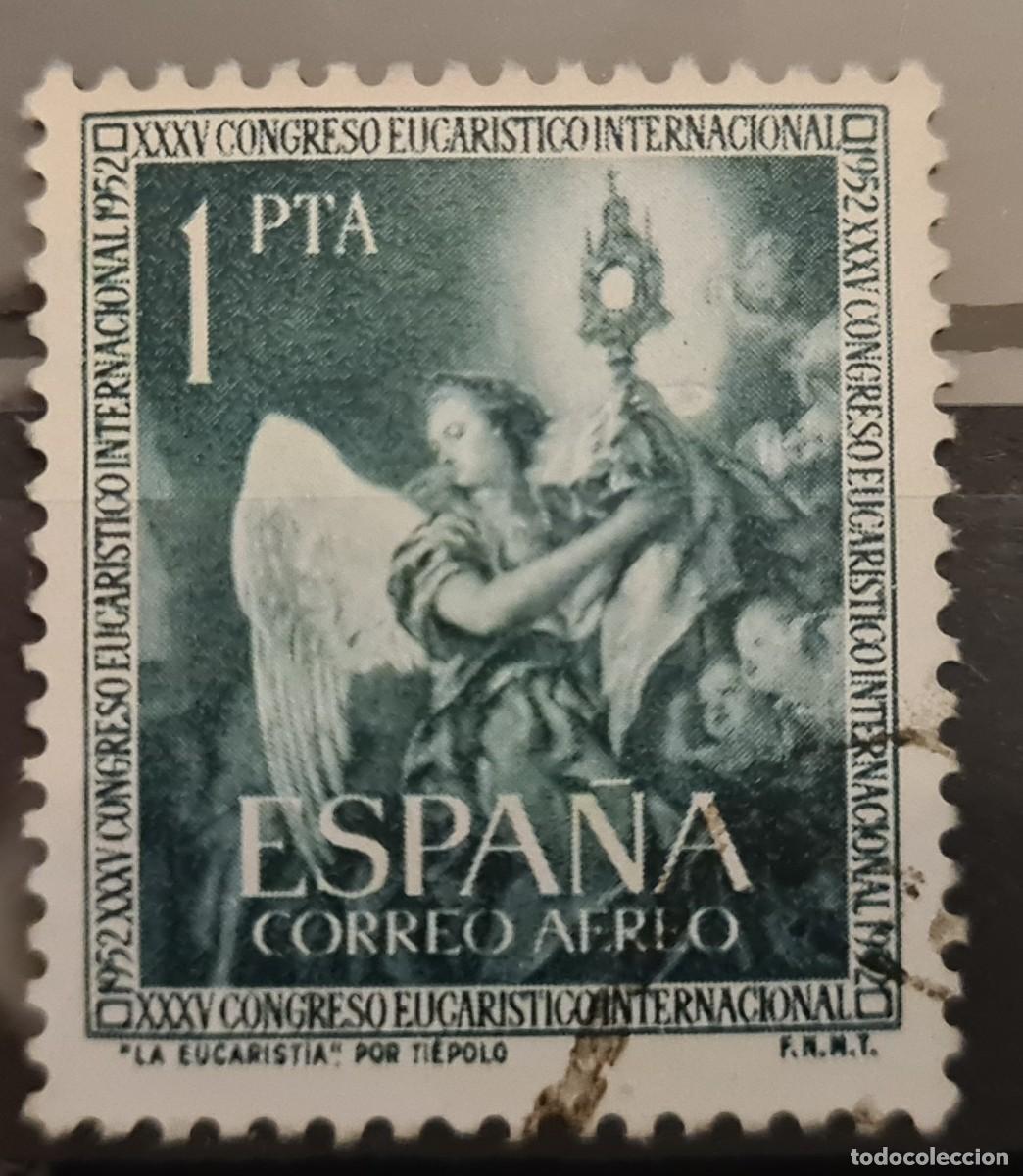 Sellos: Sello a&eacute;reo usado de Espa&ntilde;a 1952: XXXV Congreso Eucar&iacute;stico internacional en Barcelona