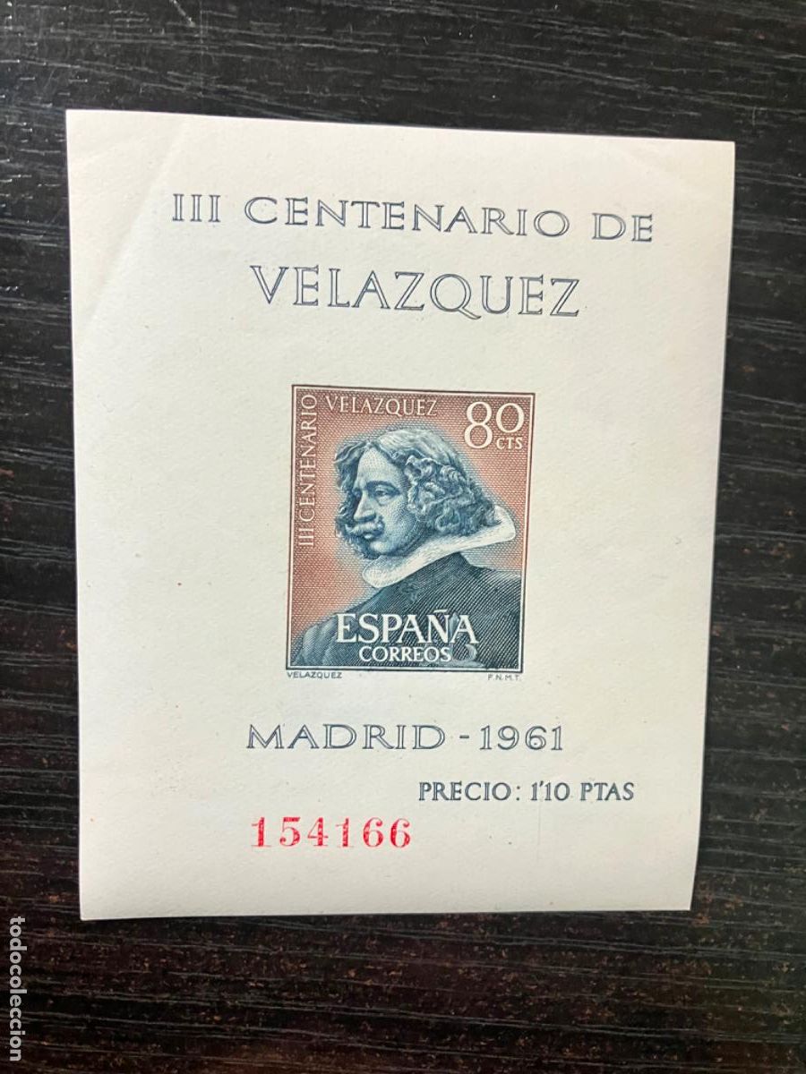Sellos: HB Hojita III Centenario de Vel&aacute;zquez 1961 - Nueva - Buen estado Edifil 1344 suelta
