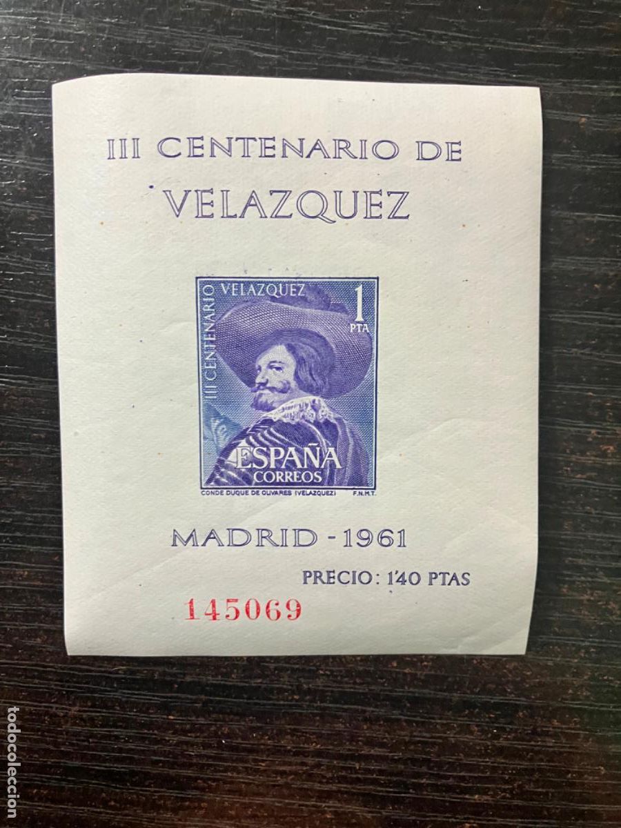 Sellos: HB Hojita III Centenario de Vel&aacute;zquez 1961 - Nueva - Buen estado Edifil 1345 suelta