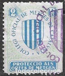 Sellos: VI&Ntilde;ETAS Colegio Oficial de M&eacute;dicos de Barcelona, 2 ptas. azul (o)
