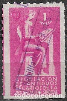 Timbres: VI&Ntilde;ETAS Asociaci&oacute;n de Antiguos Becarios de la Organizaci&oacute;n Sindical 1 pta. rosa lila + 3 ptas. (*)